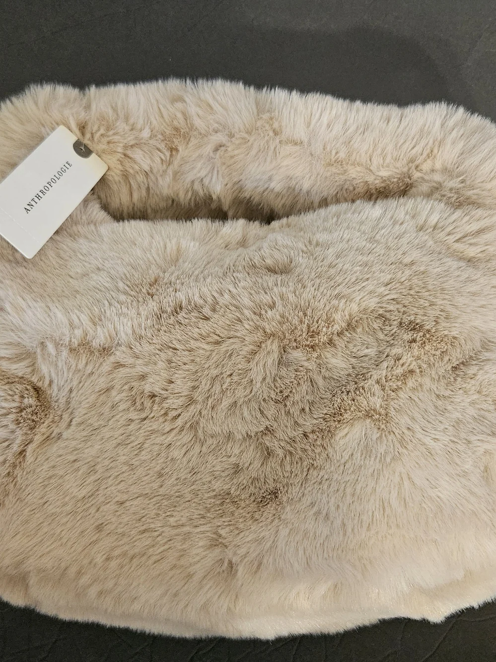ANTHROPOLOGIE Light Neutral Beige Plush Faux Fur Hobo Satchel Bag NWT